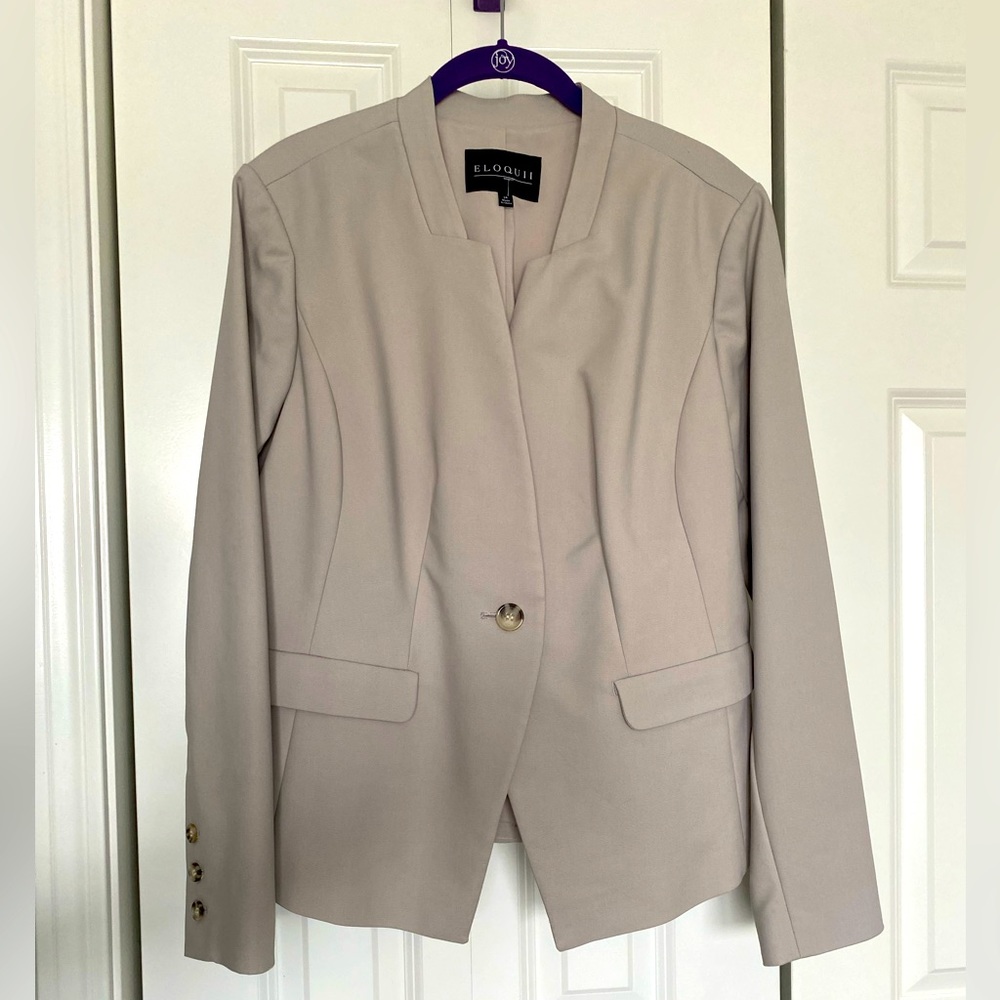 Eloquii bone grey collarless blazer